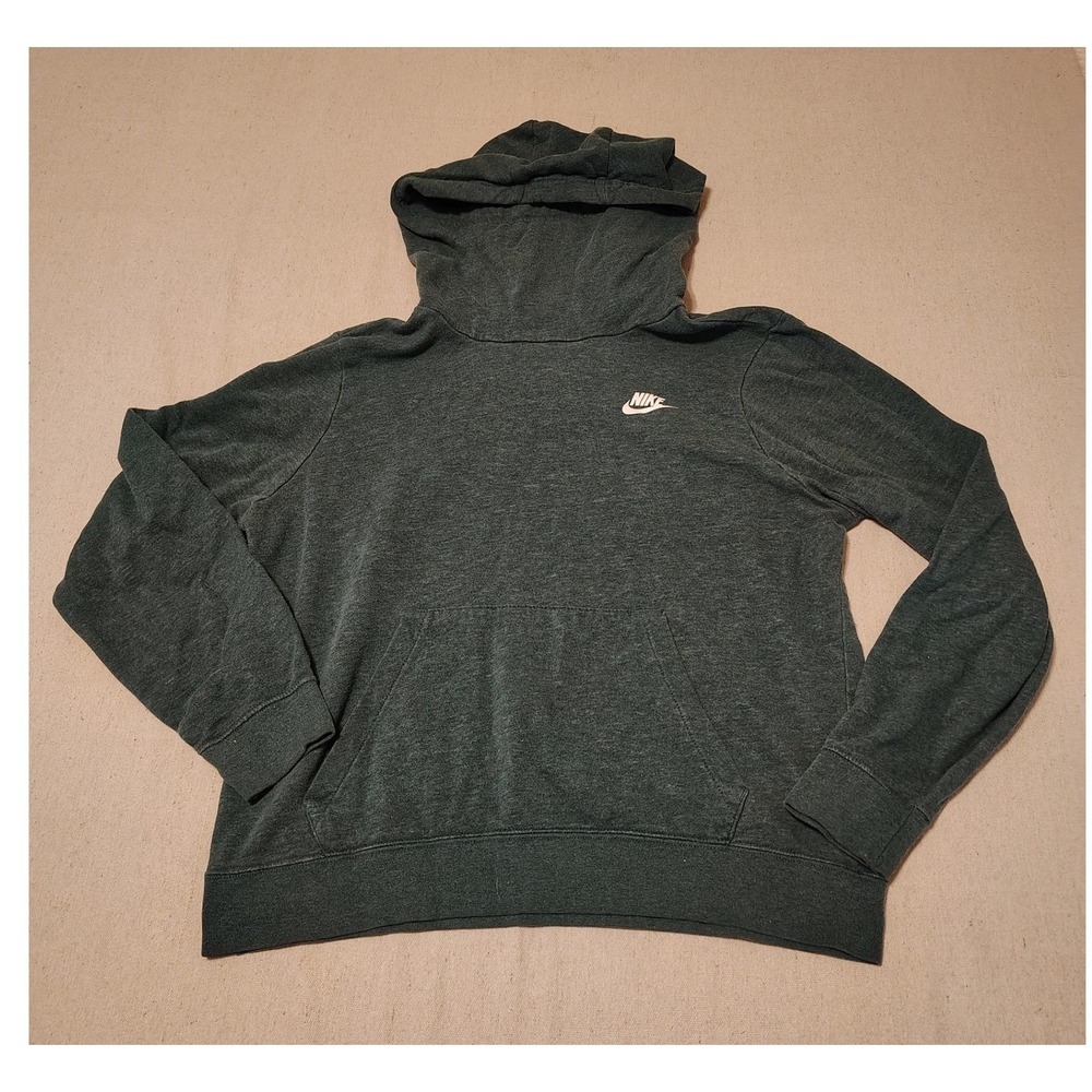 Nike Sportswear Funnel Neck Pullover Hoodie Dark Green Heather Logo Sweatshirt
